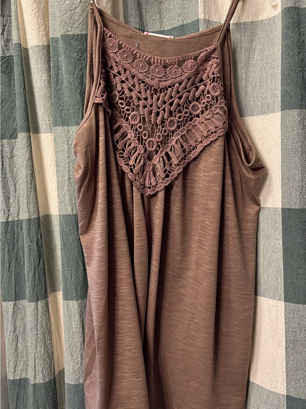 Brown Crochet Yoke Sleeveless Tank Top